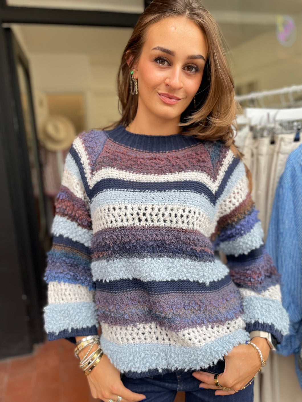 Kira Textured Stripe Jumper Navy
