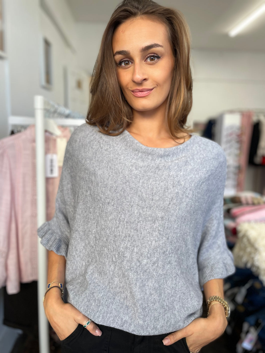 Florrie Frill Cuff Jumper Grey