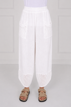 Load image into Gallery viewer, Washed Linen Tapered Mesh Trim Trouser White
