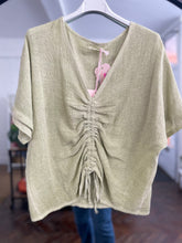 Load image into Gallery viewer, Teabag Washed Linen Tie Front Top Pistachio
