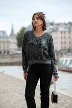 Load image into Gallery viewer, Serena Sequin V Neck Jumper Charcoal
