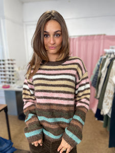 Skadi Multi Striped Knitted Jumper Pink/Brown
