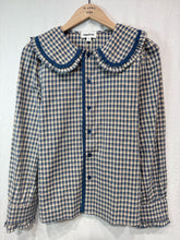 Load image into Gallery viewer, Marceau Checked Peter Pan Collar Blouse Blue/Ecru/Beige
