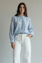 Load image into Gallery viewer, Gingham Broderie Blouse Blue
