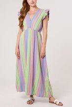Load image into Gallery viewer, Fi Double V Frill Cheesecloth Dress Aztec Fluro Airforce
