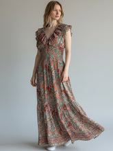 Load image into Gallery viewer, Silky Sue Paisley Dress Dusty Blue/Peach
