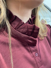 Load image into Gallery viewer, Sadie Satin Ruffle Collar Shirt Burgandy
