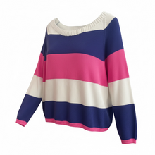 Load image into Gallery viewer, Striped Cotton Jumper Navy/Fuchsia Pink
