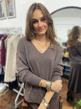 Load image into Gallery viewer, Holly Sparkle V Neck  Chocolate
