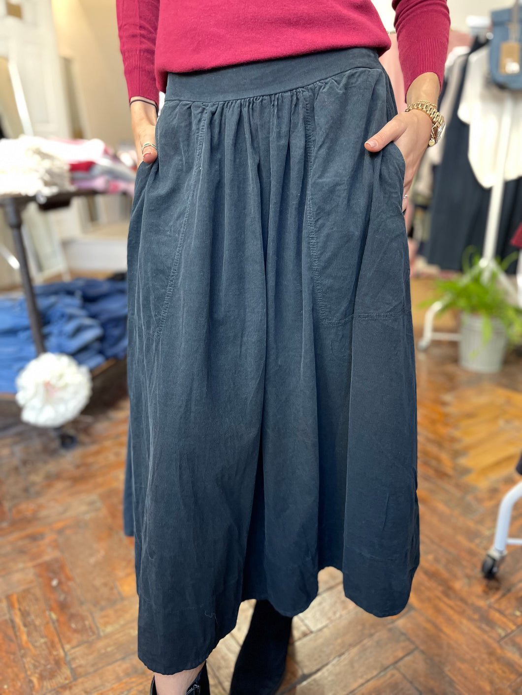 Cassy Corduroy Pocket Skirt Charcoal