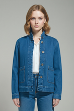 Load image into Gallery viewer, Liora Denim Frill Collar Shacket Denim
