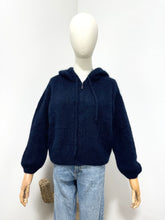 Load image into Gallery viewer, Mohair Zip Front Hoodie Cardigan Marine Navy
