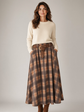 Load image into Gallery viewer, Checked Jersey Skirt Charcoal/Brown

