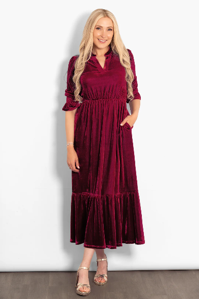 Pandora Velvet Midi Dress Magenta