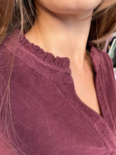 Load image into Gallery viewer, Nola Frill Collar Needle Corduroy Shirt Wine
