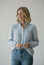 Load image into Gallery viewer, Blue Striped Smocking Blouse
