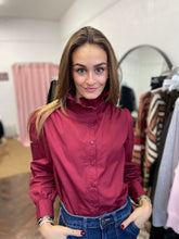 Load image into Gallery viewer, Mabel Cotton Frill Neck Blouse - Bordeaux
