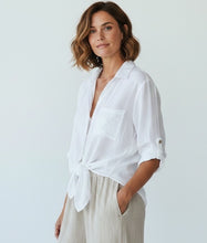 Load image into Gallery viewer, Washed Linen Longline Tie Front Shirt White
