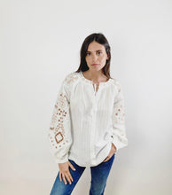 Load image into Gallery viewer, Fleur Cutwork Blouse White/Beige
