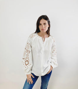 Fleur Cutwork Blouse White/Beige