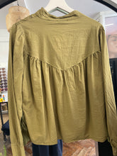 Load image into Gallery viewer, Gayle Long Sleeve Lace Insert Blouse Olive

