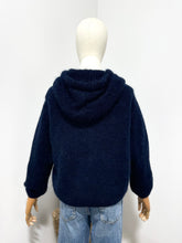 Load image into Gallery viewer, Mohair Zip Front Hoodie Cardigan Marine Navy
