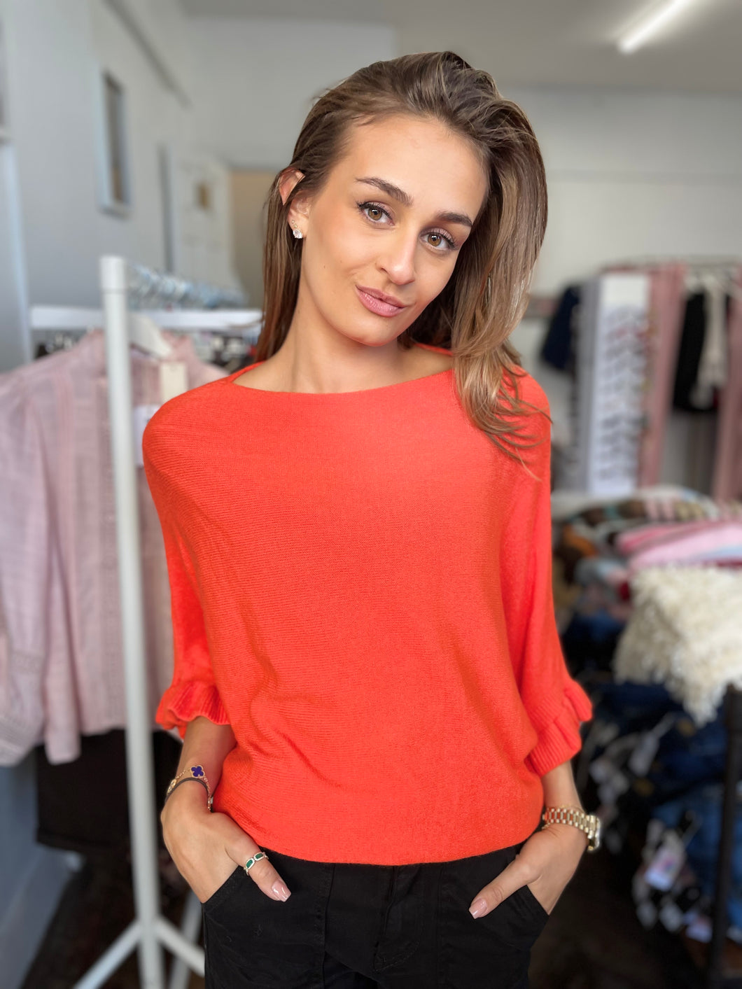 Florrie Frill Cuff Jumper Orange