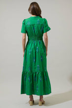 Load image into Gallery viewer, Halina Floral Belraj Poplin Maxi Dress Green/Blue
