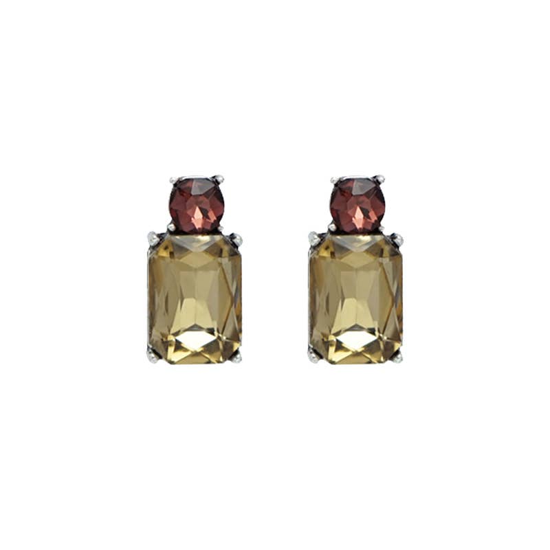 Mini Gem Earring in Silver with Light Amber & Mink