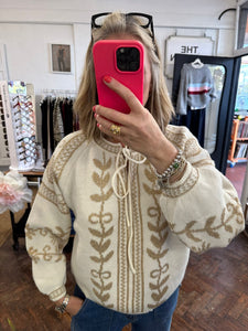 Sparkle Tie Front Jumper Cream/Gold