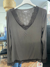 Load image into Gallery viewer, Lace Trim V Neck Modal/Cashmere Base Layer Chocolate
