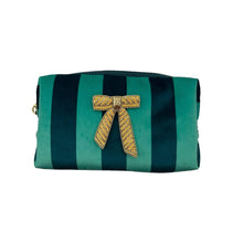 Load image into Gallery viewer, Teal Stripe Make-up Bag &amp; Bow Brooch - Recycled Velvet: Small
