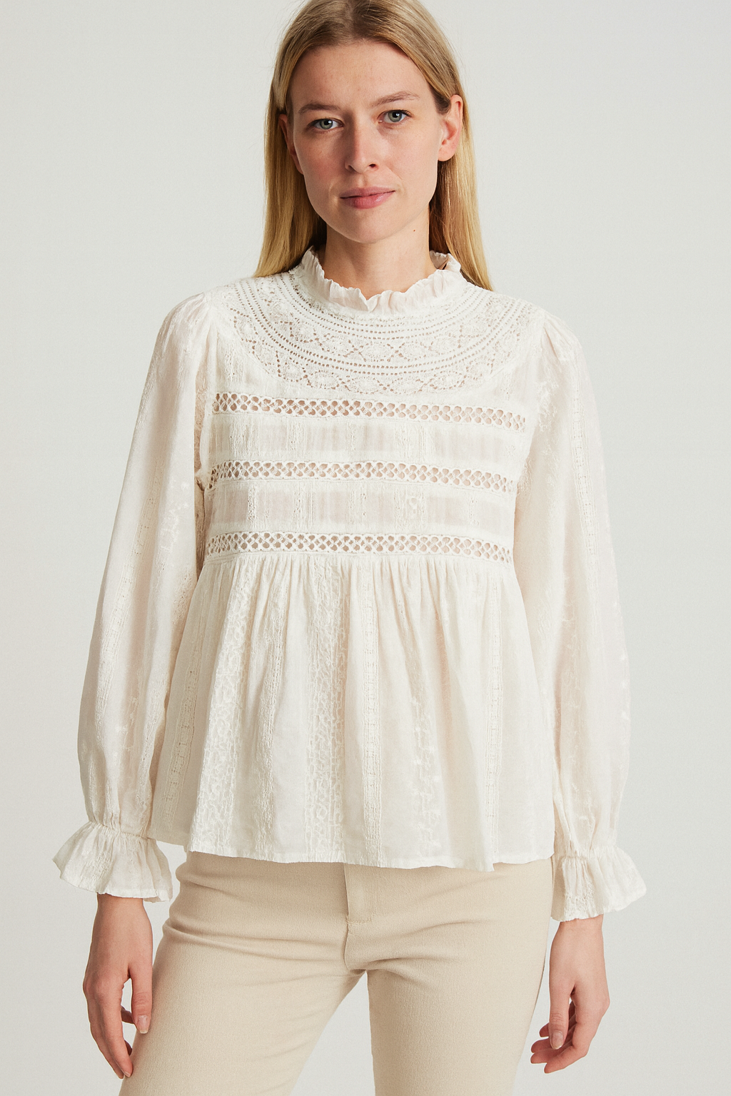 Rosie Lace Insert Blouse Ecru