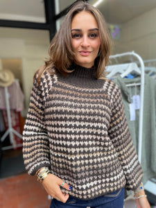Fawn Funnel Neck Jumper Chocolate/Multi Stripe