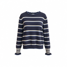 Load image into Gallery viewer, Merino Striped Frill Cuff Jumper Navy
