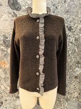 Load image into Gallery viewer, Nadia Checked Trim Cardigan Chocolate
