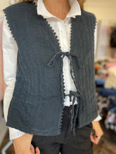 Load image into Gallery viewer, Loveday Cord Quilted Bow Front Gilet Washed Black
