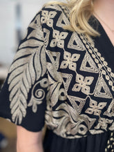 Load image into Gallery viewer, Heather Feather Embroidered Dress Black
