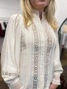 Lila Lace Insert Blouse Ivory