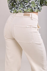 Gloria Patch Pocket Stretch Wide Leg Denim Beige