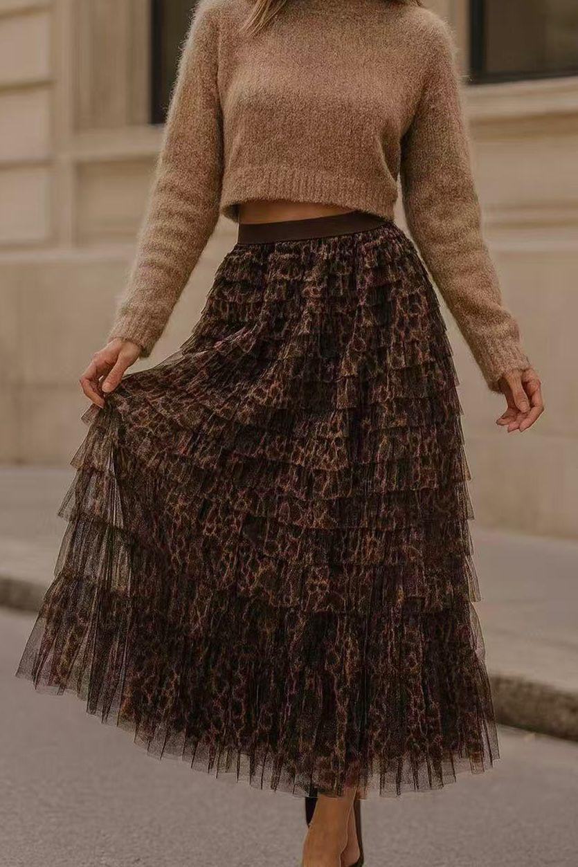 Leopard Ruffle Tulle Skirt