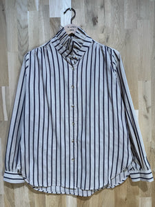 Matilda Striped Ruffle Neck Blouse Beige