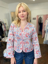 Load image into Gallery viewer, Tara Cotton Quilted Jacket White/Blue/Pink/Red Peony
