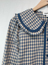Load image into Gallery viewer, Marceau Checked Peter Pan Collar Blouse Blue/Ecru/Beige
