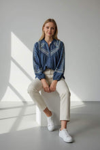 Load image into Gallery viewer, Sierra Embroidered Blouse Navy
