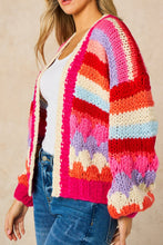 Load image into Gallery viewer, Hand Knitted Rainbow Striped Cardigan in Red/Pink
