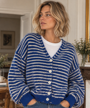 Load image into Gallery viewer, Becky Wool Blend Striped Cardigan Cobalt
