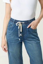 Load image into Gallery viewer, Tie Waist Wide Leg Jogger Jean Mid Wash
