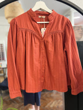 Load image into Gallery viewer, Rosalie Long Sleeve Cotton Stripe Insert Blouse Amber
