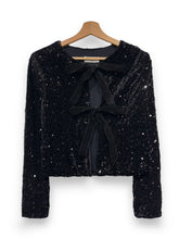 Load image into Gallery viewer, Vivienne Bow Front Sequin Jacket Black
